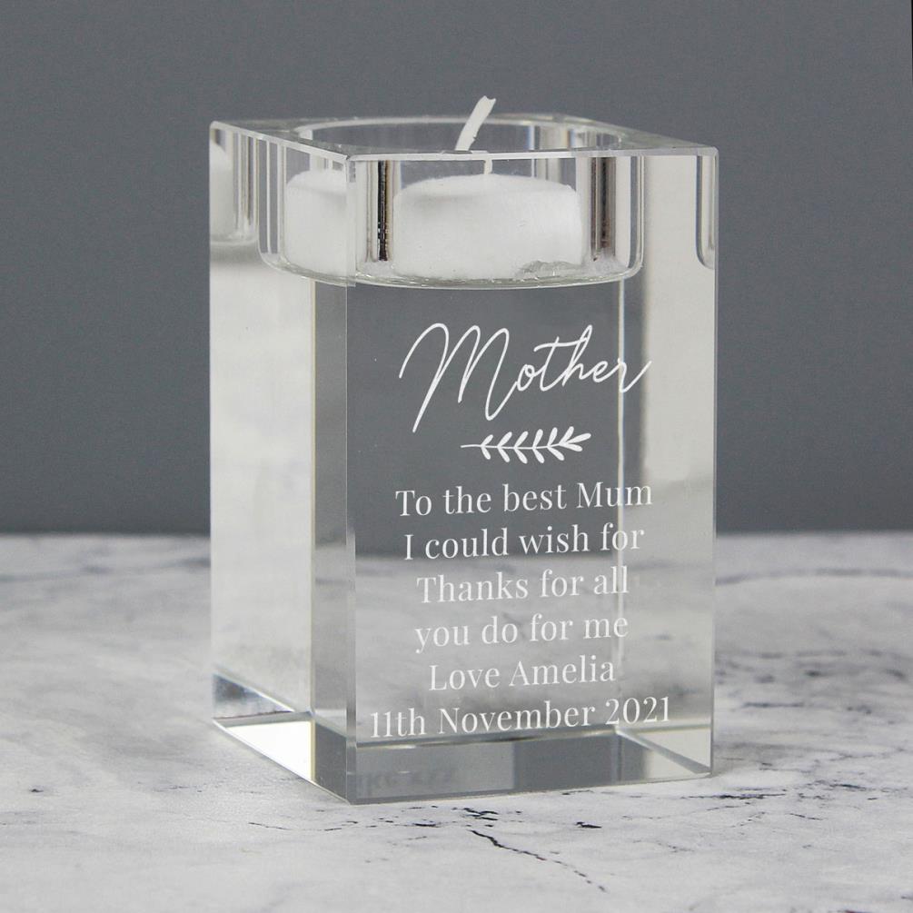Personalised Leaf Free Text Glass Tea Light Holder Extra Image 1